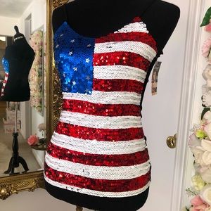 NWT Sequin American Flag Tank Top